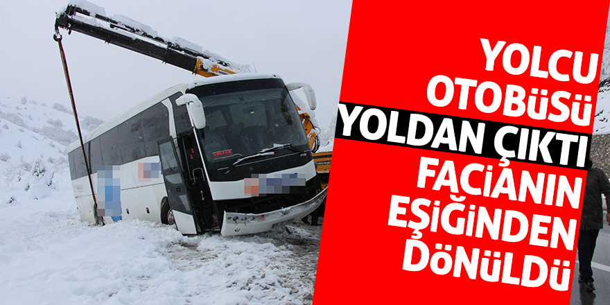 Yolcu otobüsü yoldan çıktı, facianın eşiğinden dönüldü 