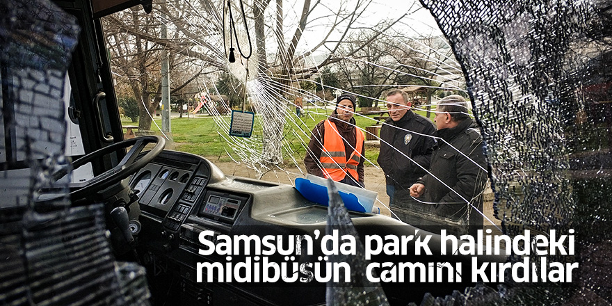 Samsun'da Park halindeki midibüsün 8 camını kırdılar