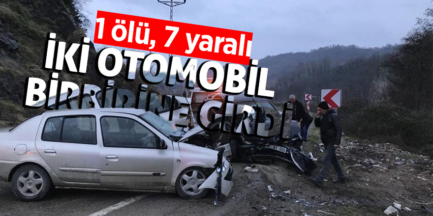 İki otomobil birbirine girdi: 1 ölü, 7 yaralı