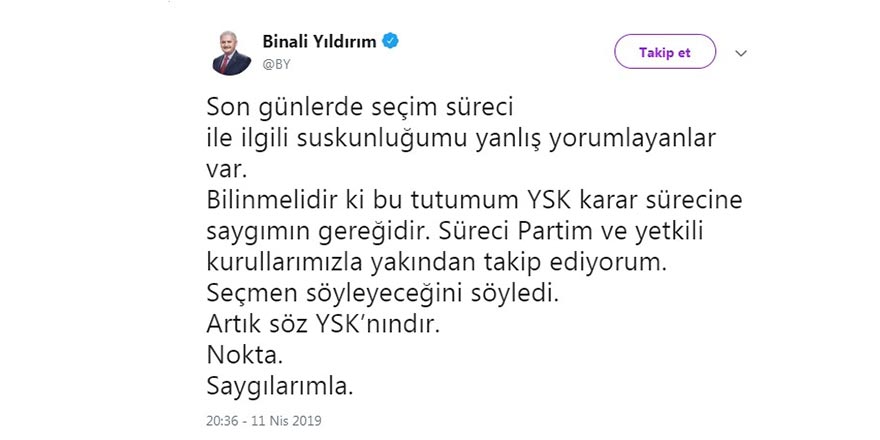 Binali Yıldırım’dan seçim süreci açıklaması