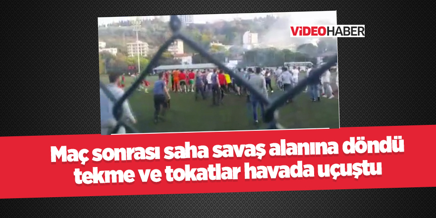 Maç sonrası saha savaş alanına döndü, tekme ve tokatlar havada uçuştu