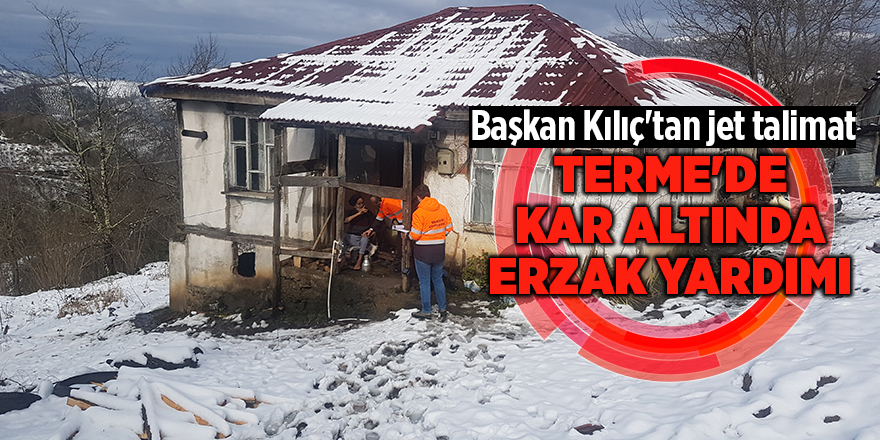 Terme'de kar altında erzak yardımı