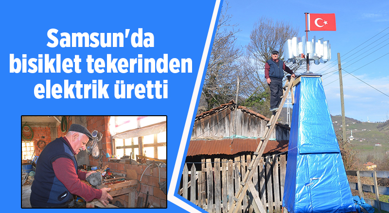 Samsun'da bisiklet tekerinden elektrik üretti