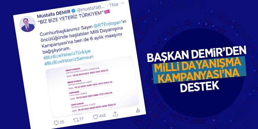 Başkan Demir’den Milli Dayanışma Kampanyası'na destek