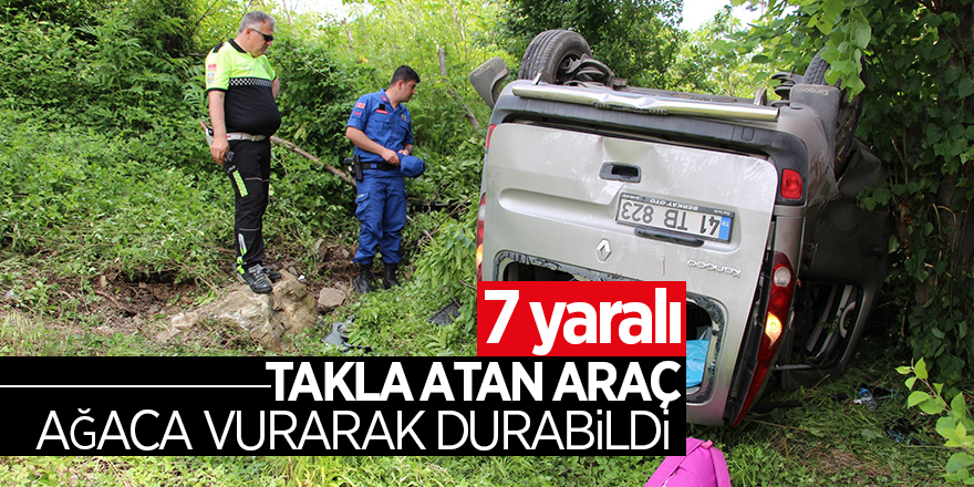 Takla atan araç, ağaca vurarak durabildi 