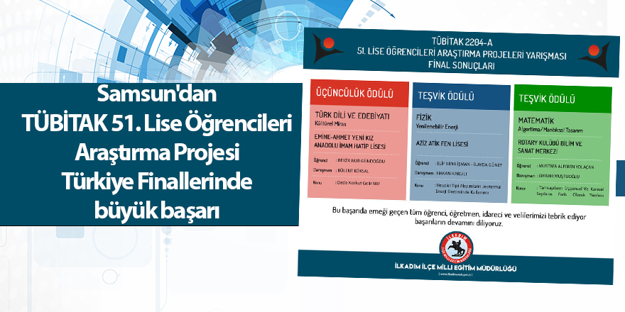 Samsun'dan TÜBİTAK 51. Lise Öğrencileri Araştırma Projesi Türkiye Finallerinde büyük başarı - samsun haber