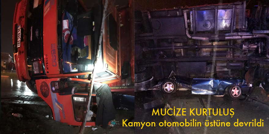 Samsun'da kamyon otomobilin üzerine devrildi: 1 yaralı