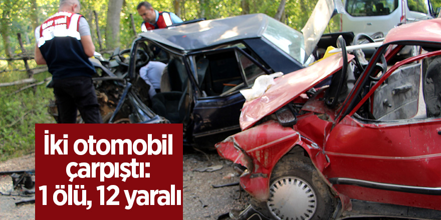 İki otomobil çarpıştı: 1 ölü, 12 yaralı