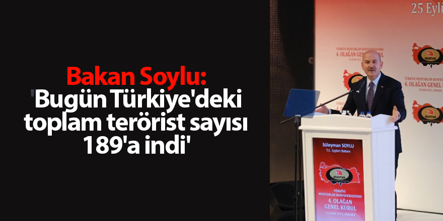 Bakan Soylu: 'Bugün Türkiye'deki toplam terörist sayısı 189'a indi'