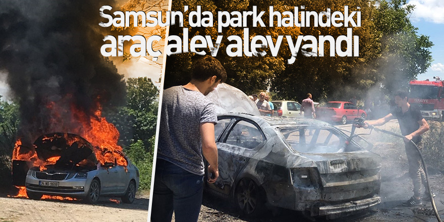 Samsun'da park halindeki araç alev alev yandı