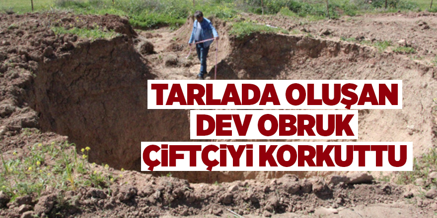 Tarlada oluşan dev obruk çiftçiyi korkuttu