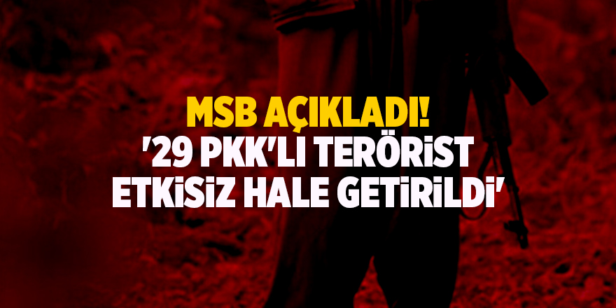 MSB açıkladı! '29 PKK'lı terörist etkisiz hale getirildi'