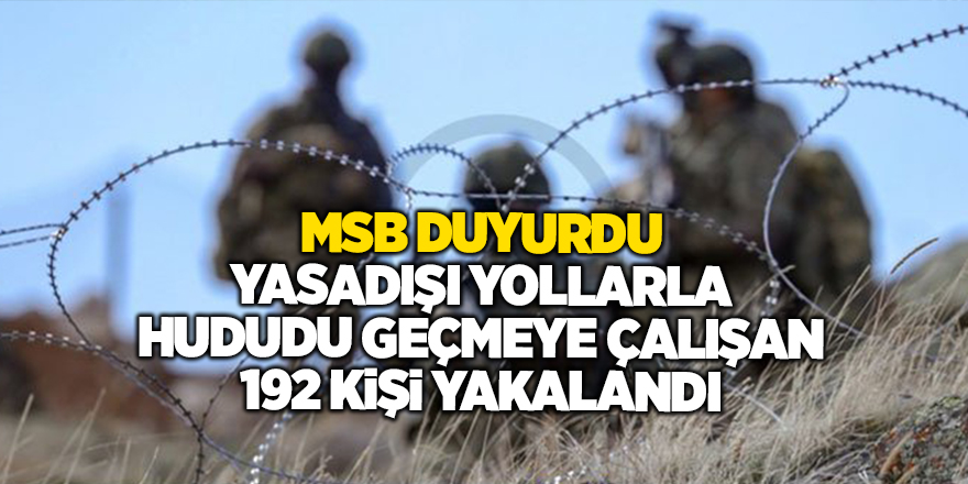 MSB duyurdu! Yasadışı yollarla hududu geçmeye çalışan 192 kişi yakalandı