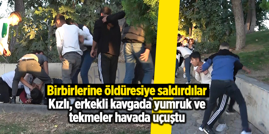 Birbirlerine öldüresiye saldırdılar Kızlı, erkekli kavgada yumruk ve tekmeler havada uçuştu