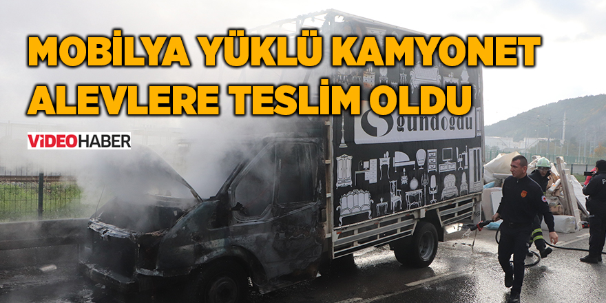 Mobilya yüklü kamyonet alevlere teslim oldu