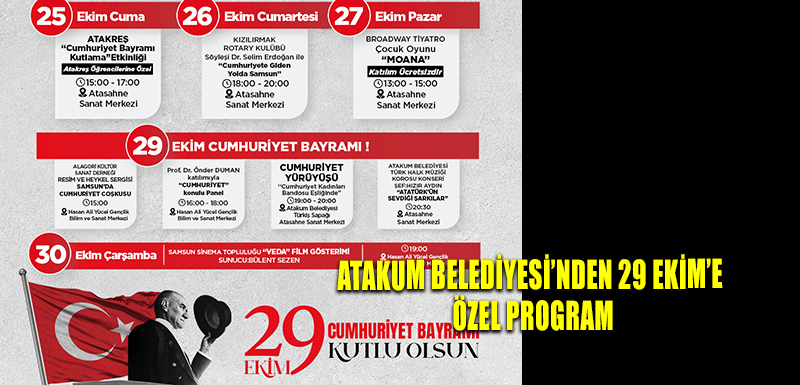 Atakum Belediyesi’nden 29 Ekim’e özel program