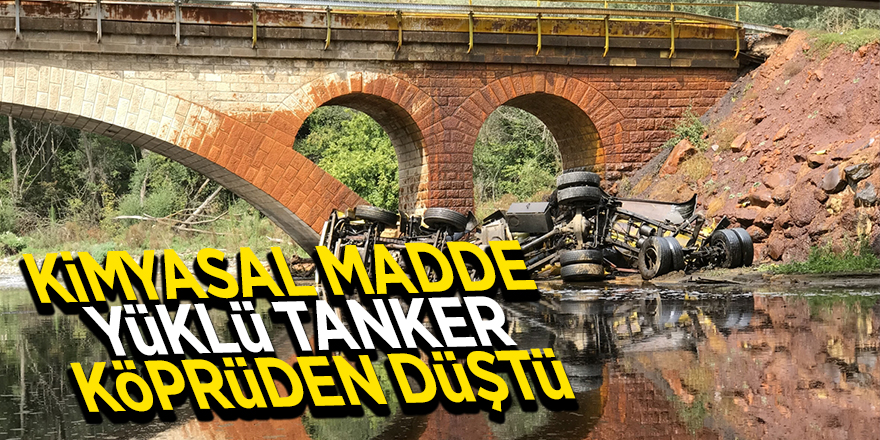 Karabük'te kimyasal madde yüklü tanker köprüden düştü