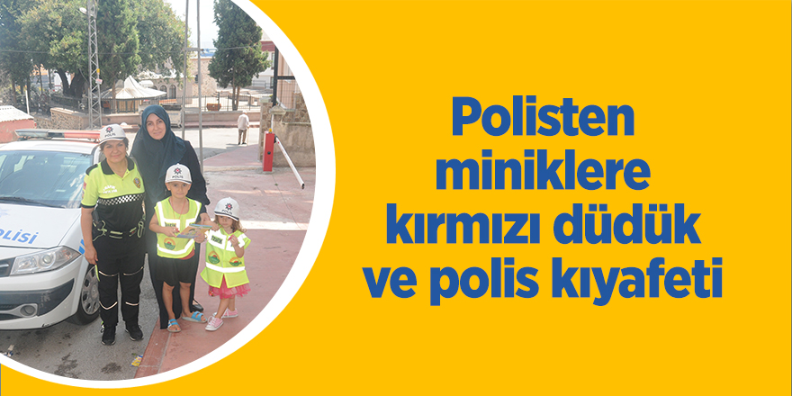 Polisten miniklere kırmızı düdük ve polis kıyafeti