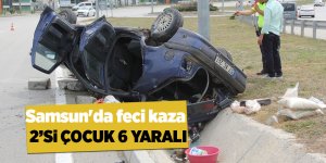 Devrilen otomobildeki 6 kişi yaralandı