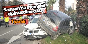 Samsun'da otomobil cipin üstüne çıktı