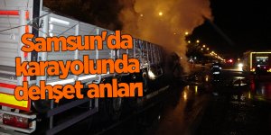 Yön tabelasına çarpan tır patlayarak alev aldı sürücü ağır yaralandı - samsun haber