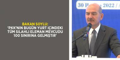 Bakan Soylu: 'PKK'nın bugün yurt içindeki tüm silahlı eleman mevcudu 100 sınırına gelmiştir'