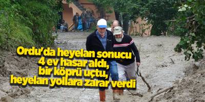 Ordu'da heyelan sonucu 4 ev hasar aldı, bir köprü uçtu, heyelan yollara zarar verdi