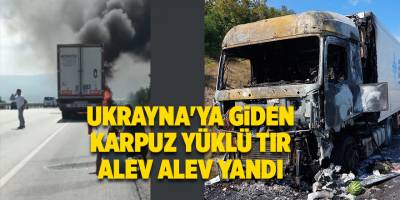 Ukrayna'ya giden karpuz yüklü tır alev alev yandı