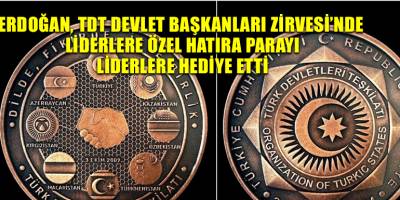 Erdoğan, TDT Devlet Başkanları Zirvesi’nde liderlere özel hatıra parayı liderlere hediye etti