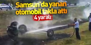 Samsun'da seyir halindeyken yanan otomobil takla attı: 4 yaralı